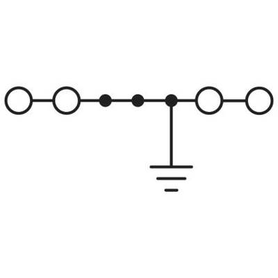 Elektrický obvod s piatimi kruhovými symbolmi v rade, z toho tri sú vyplnené. Vertikálna línia vedie nadol k uzemneniu.