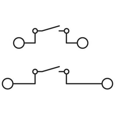 Symbol spínača pre spínač (hore) a rozpínač (dole) v elektrickej schéme.