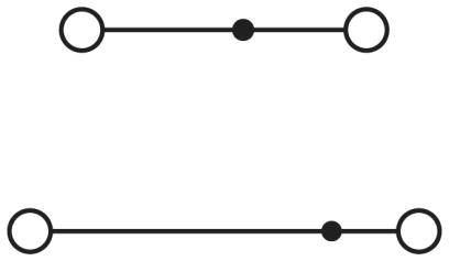 Diagram s dvoma rovnobežnými líniami: Hore jedna línia s pripevneným bodom na každom konci a jedným v strede, dole podobne tvarovaná.