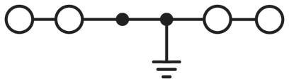 Elektrický schematický symbol znázorňuje zbernicu s piatimi uzlami a uzemňovacím pripojením pod stredným uzlom.