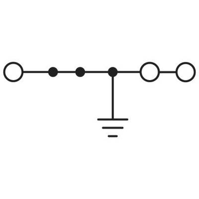 Elektrický symbol schémového zapojenia: Horizontálna línia s kruhmi a uzemnením smerujúcim nadol.