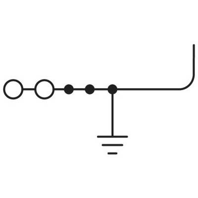 Schéma zapojenia elektrického uzemnenia: Horizontálna línia s kruhmi smerujúcimi hore doprava, zvislý uzemňovací symbol smerujúci nadol.