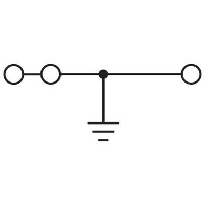 Elektrický spínací symbol: Horizontálna línia s troma otvorenými kontaktmi vľavo a symbolom uzemnenia v strede dole.