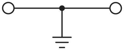 Elektrické schematické označenie uzemnenia: Čiara s dvoma kruhmi na koncoch a symbolom uzemnenia pod ňou.