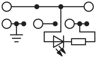 Diagram elektrického zapojenia s rôznymi elektrotechnickými symbolmi vrátane odporov, diód a uzemnenia.