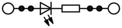 Elektronický schémový symbol s diódami, odporom a uzemnením.