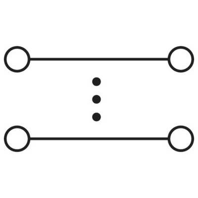Diagram s dvomi rovnobežnými čiarami, ktoré spájajú štyri body. Medzi týmito čiarami sa nachádzajú tri vertikálne body v jednej línii.