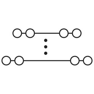 Diagram dvoch paralelných línií zložených z kruhov, prepojených tromi vertikálnymi bodkami v strede.