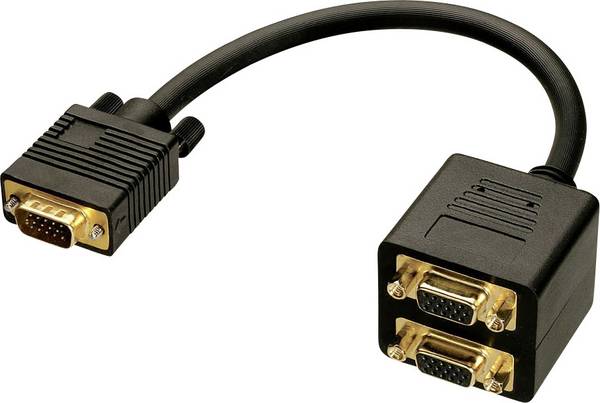 LINDY 41214 VGA Y adaptér [1x VGA zástrčka - 2x VGA zástrčka] čierna pozlátené kontakty 0.18 m