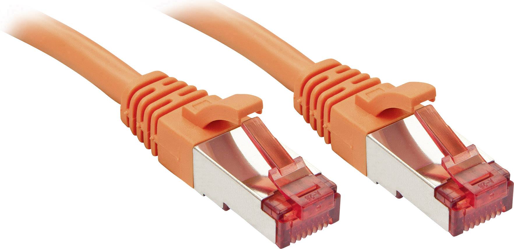 Dva oranžové ethernetové káble s kovovými konektormi, ktoré umožňujú dátové prepojenie v sieťach.