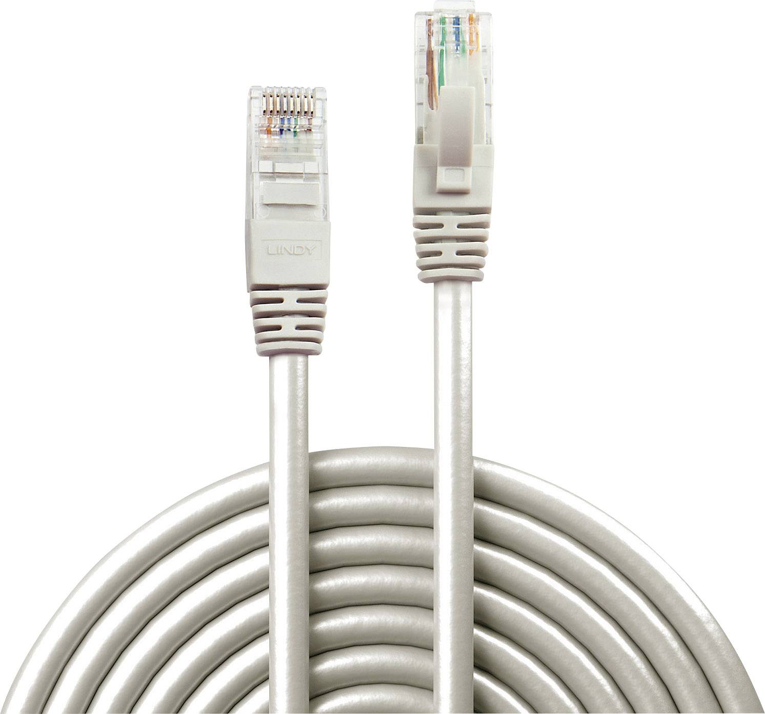 Stočený sivý ethernetový kábel s dvoma konektormi RJ45 na koncoch.
