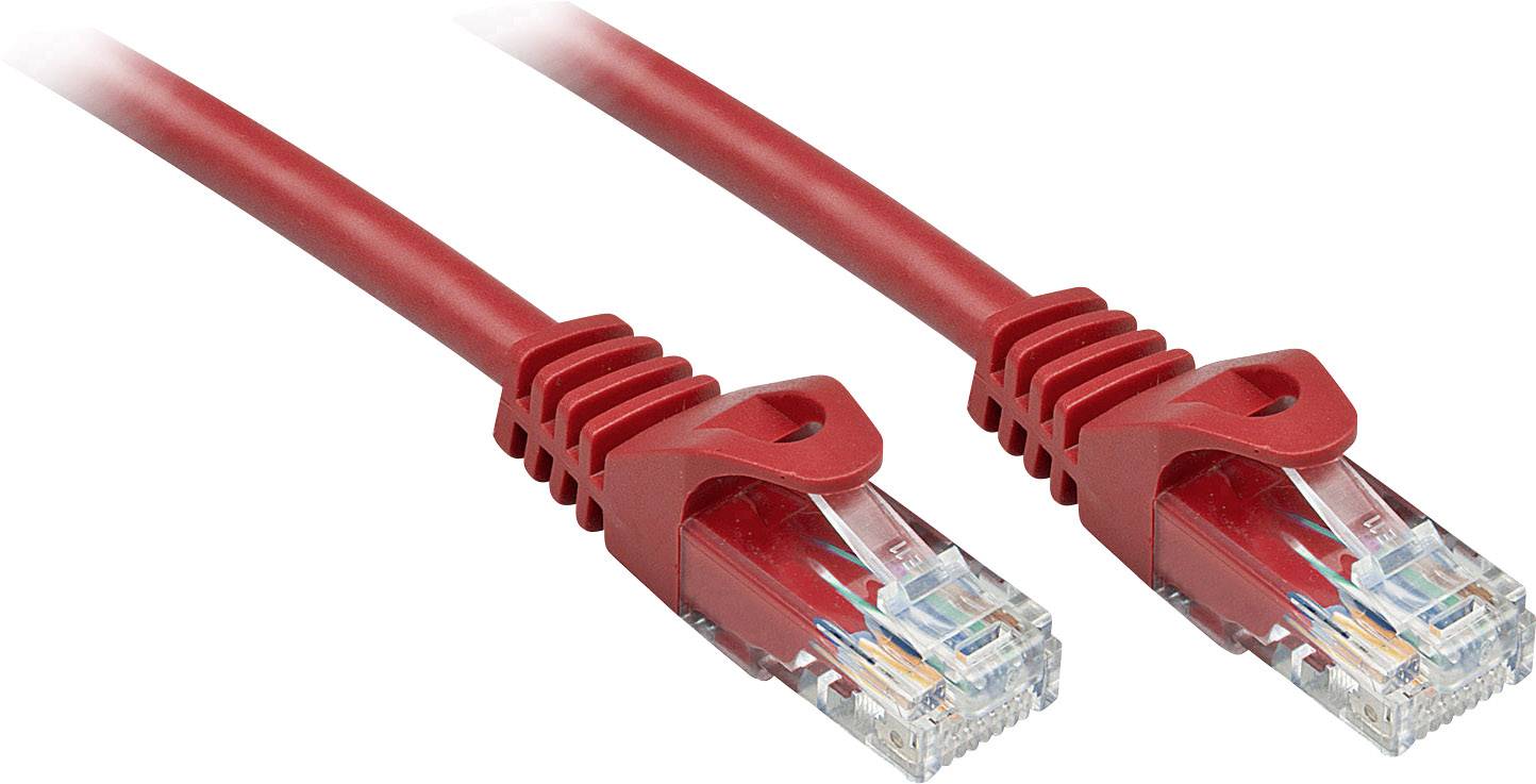Dva červené ethernetové káble s priehľadnými konektormi ležia vedľa seba. Slúžia na sieťové pripojenie a prenos dát.