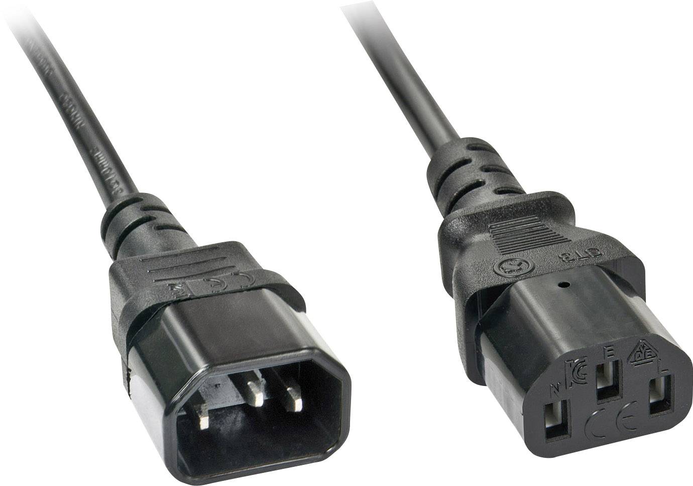 Čiernený sieťový kábel s C13 a C14 konektormi. Vhodný na pripojenie počítačov alebo periférnych zariadení do elektrickej siete.