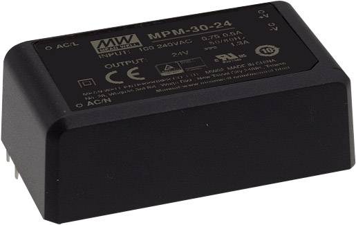 Čierne napájacie sieťové moduly, obdĺžnikového tvaru, s nápisom: 'Vstup 100-240V AC, Výstup 24V'. Logo CE a UKCA viditeľné.