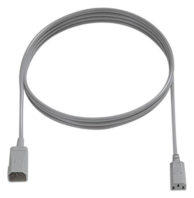 Sivý kábel s obdĺžnikovými zástrčkami na oboch koncoch, vhodný pre pripojenie elektrických zariadení.