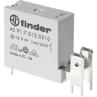 Elektrické relé Finder, model 45.91, s technickými parametrami: 12V, 16A/250V, vyrobené v ES.