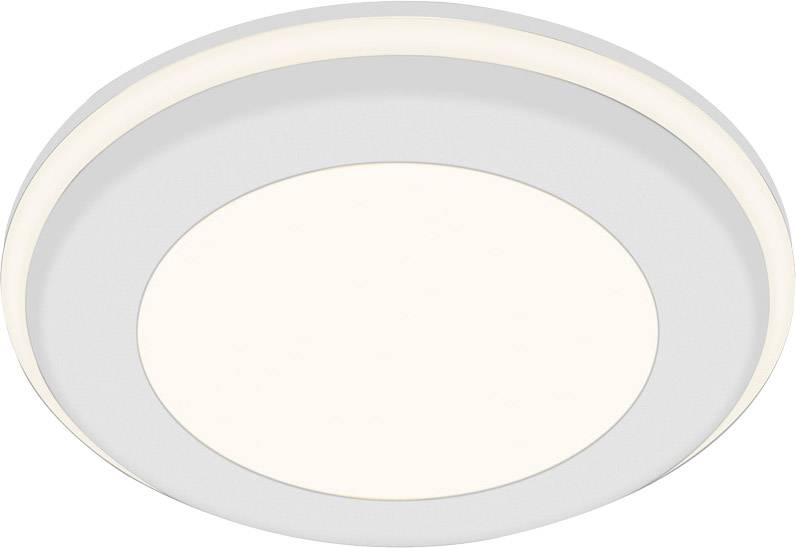 Okrúhle stropné svietidlo s bielym rámom a centrálnou svietiacou plochou. Zabezpečuje rovnomerné osvetlenie.