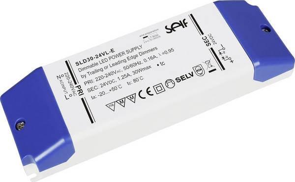 Self Electronics SLD30-24VL-E napájací zdroj pre LED, LED driver  konštantné napätie 30 W 1.25 A 24 V/DC montáž na nehorľavom povrchu, stmievateľný, ochrana proti prepätiu, prepätia