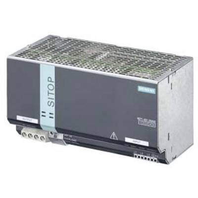 Sivé elektronické zariadenie s nápisom 'SITOP' a 'Siemens', používané v priemyselnom prostredí na napájanie elektrickou energiou.