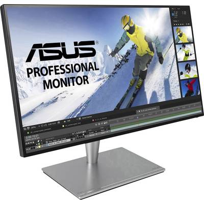 Plochý displej zobrazuje lyžiara na snehu, vedľa sú lišty ponúk pre úpravu obrázkov. Značka monitora: ASUS Professional Monitor.