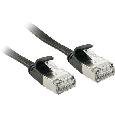 Vedľa seba ležia dva čierne ethernetové káble s priehľadnými konektormi na koncoch, pripravené na pripojenie k sieťovým zariadeniam.