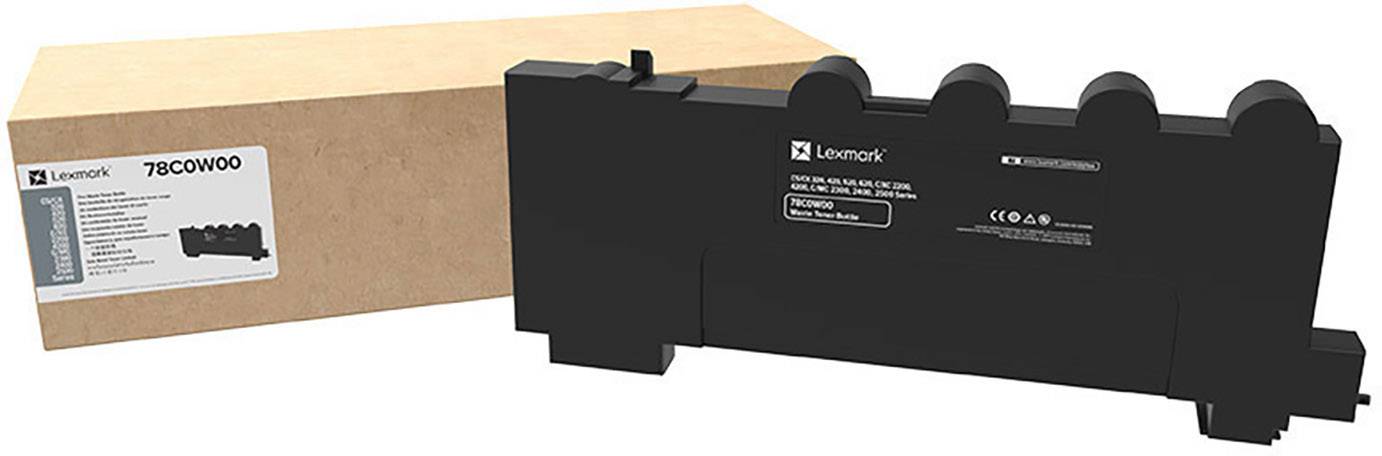 Tonerová kazeta a obal značky Lexmark, model číslo 78C0W00, umiestnené vedľa seba.