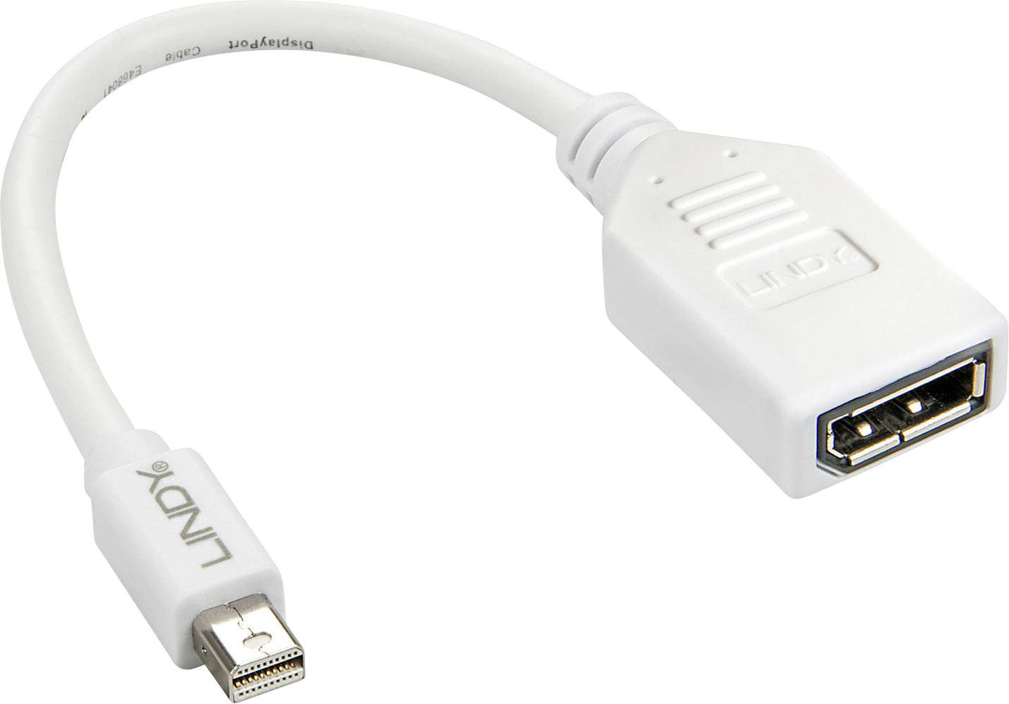 Biely adaptér s mini DisplayPort konektorom na jednej strane a HDMI zásuvkou na druhej strane, určený pre video pripojenia.