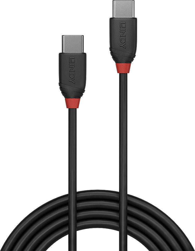 USB-C na USB-C kábel, 3 metre, čierny, na prenos dát a nabíjanie elektronických zariadení.