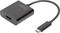 Čierny adaptér s HDMI portom a USB-C konektorom, vhodný na prepojenie zariadení s rôznymi rozhraniami.