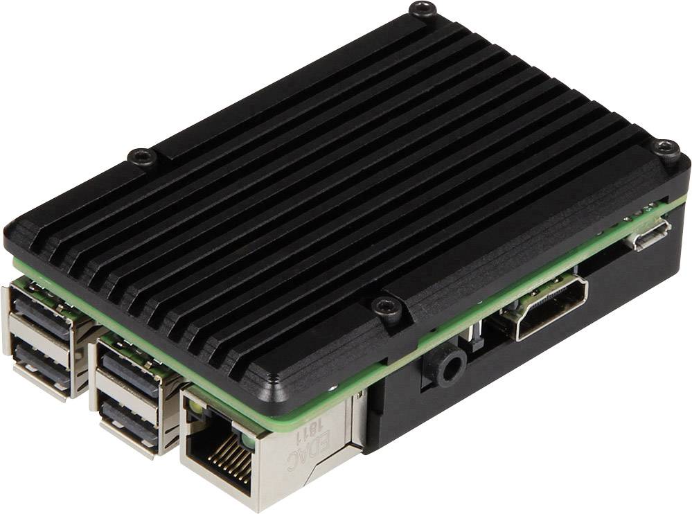 Čierny mini-počítač s viacerými USB portami a HDMI výstupom, vhodný pre DIY projekty a technické aplikácie.