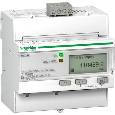 Digitálny elektromer od Schneider Electric, model iEM3255, zobrazuje celkovú spotrebu energie 110 489,2 kWh.