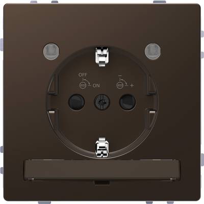 Hnedá zásuvka s vypínačom a USB portami na prednej strane. Vhodná do moderných interiérov.