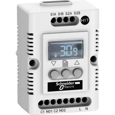 Elektronický izbový termostat od Schneider Electric s digitálnym displejom zobrazujúcim '30°C'.