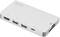 Biely USB-C dokovací adaptér s HDMI, dvoma USB 3.0 a jedným USB-C portom, ako aj čítačkou kariet.