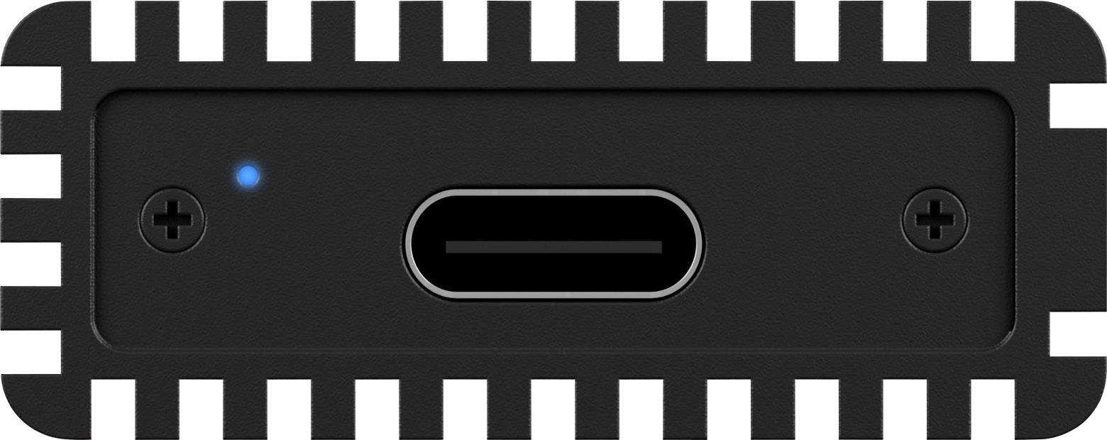 Obdĺžnikový USB-C port na zariadení, lemovaný pruhovaným okrajom. Vľavo od konektora svieti modrá bodka.