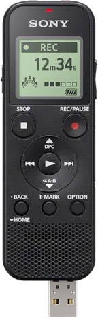 Digitálny audiorekordér od Sony s USB portom. Na displeji je zobrazené 'REC 12m34s', čo indikuje aktuálny čas nahrávania.