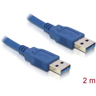 Modrý USB kábel, 2 metre dlhý, so zobrazením dvoch USB-A konektorov. Ideálny pre prenos dát a nabíjanie.