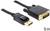 5 m DisplayPort do DVI kábel: Čierno-zlatý kábel s DisplayPort a DVI konektormi, dĺžka 5 metrov.