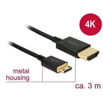 Delock HDMI prepojovací kábel Zástrčka HDMI-A, Zástrčka HDMI Mini-C 3.00 m čierna 84779 pozlátené kontakty HDMI kábel