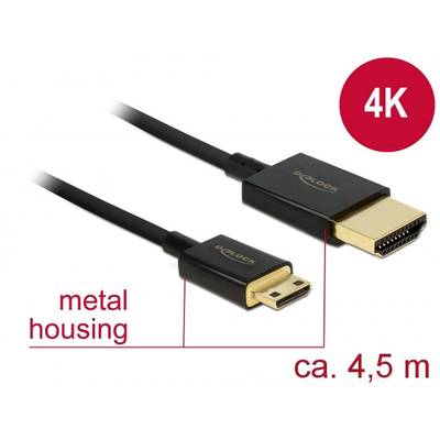 Delock HDMI prepojovací kábel Zástrčka HDMI-A, Zástrčka HDMI Mini-C 4.50 m čierna 84780 pozlátené kontakty HDMI kábel
