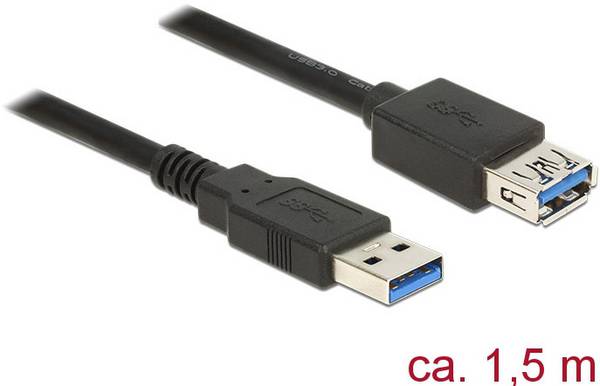 Delock USB kábel USB 3.2 Gen1 USB-A zástrčka, USB-A zásuvka 1.50 m čierna pozlátené kontakty 85055