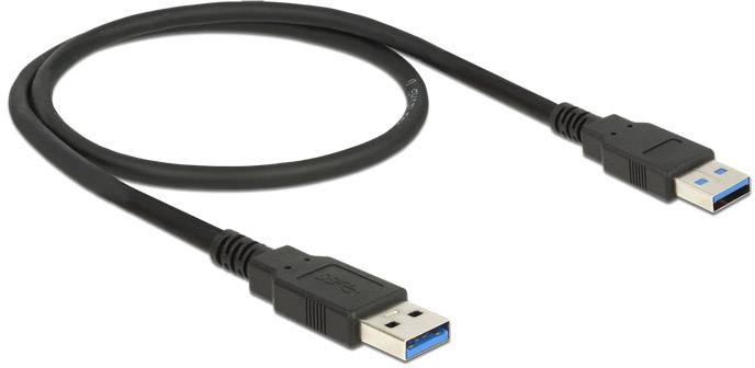 Čierna USB kábel s dvoma USB-A konektormi, vhodná pre prenos dát a nabíjanie elektronických zariadení.