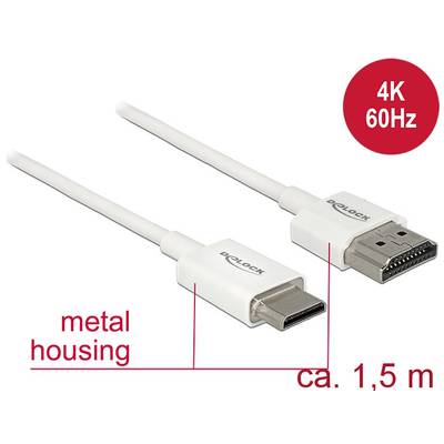 Delock HDMI prepojovací kábel Zástrčka HDMI-A, Zástrčka HDMI Mini-C 1.50 m biela 85143 pozlátené kontakty HDMI kábel