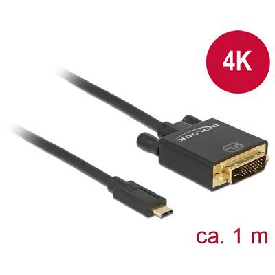 Delock USB-C® / DVI káblový adaptér USB-C ® zástrčka, DVI-D 24+1pol. Zástrčka 1.00 m čierna 85320 pozlátené kontakty Káb