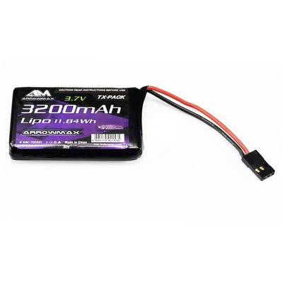 Lítiovo-polymérový akumulátor s kapacitou 3200mAh, 3,7V, označený štítkom 'Lipo 11.84Wh'. Čierny s červenými a čiernymi pripojovacími káblami.