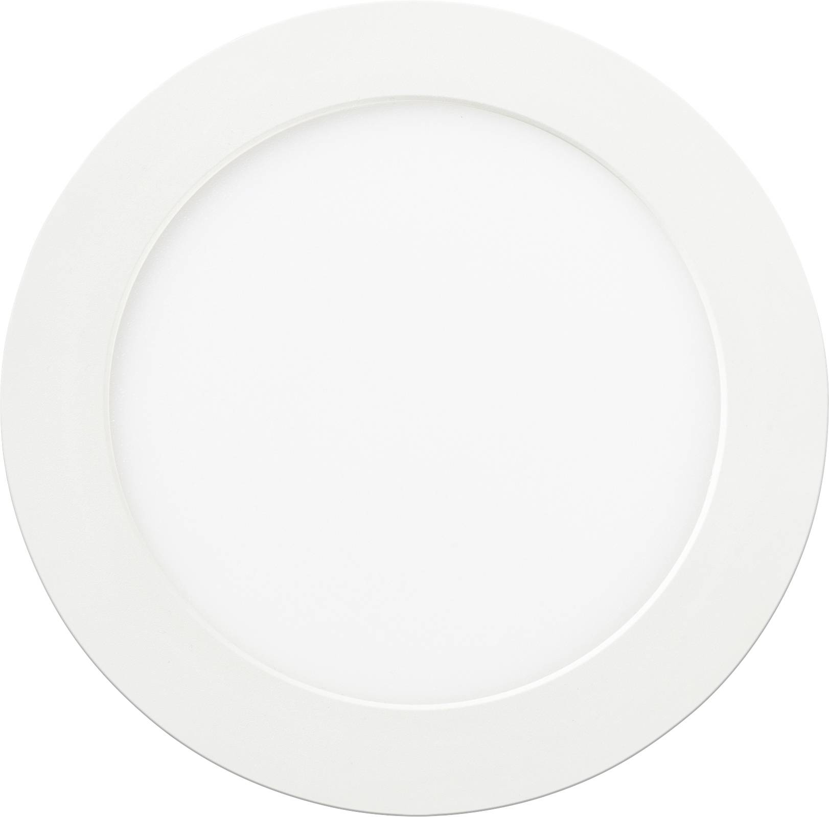 Okrúhly biely LED panel, plochý s úzkym rámom. Vhodný pre moderné, minimalistické interiéry.