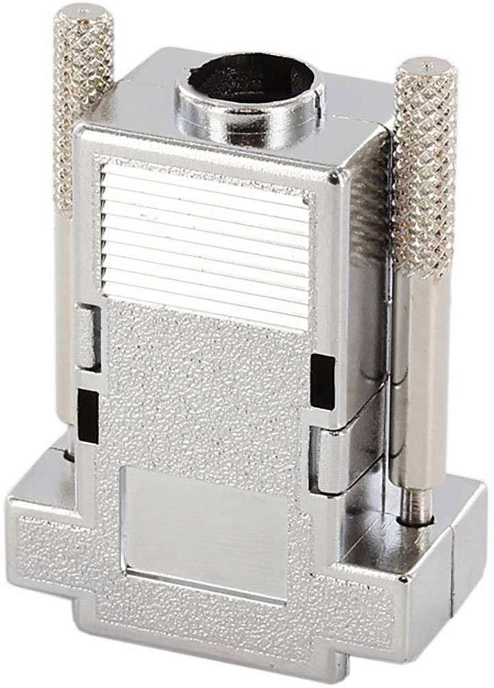 Kovový D-Sub konektor so skrutkami a obdĺžnikovým pripojením, bežne používaný v elektronike na prepojenie rozhraní.