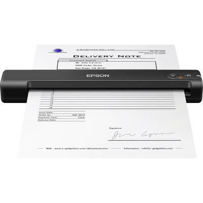 Dokumentový skener skenuje formulár 'Dodací list', ktorý je určený pre Johna Camerona. Skener je značky Epson.