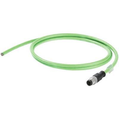Zelený elektronický kábel s kovovým konektorom na konci, pravdepodobne určený na prepojenie technických zariadení.