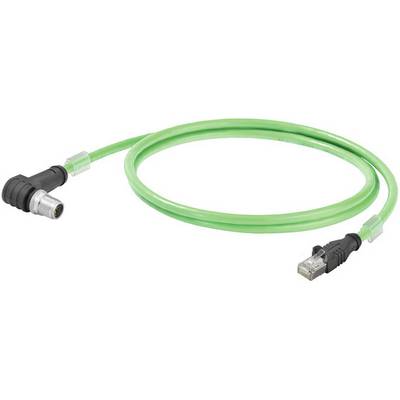 Zelený ethernetový kábel s jedným zahnutým a jedným rovným konektorom slúži na sieťové prepojenie.